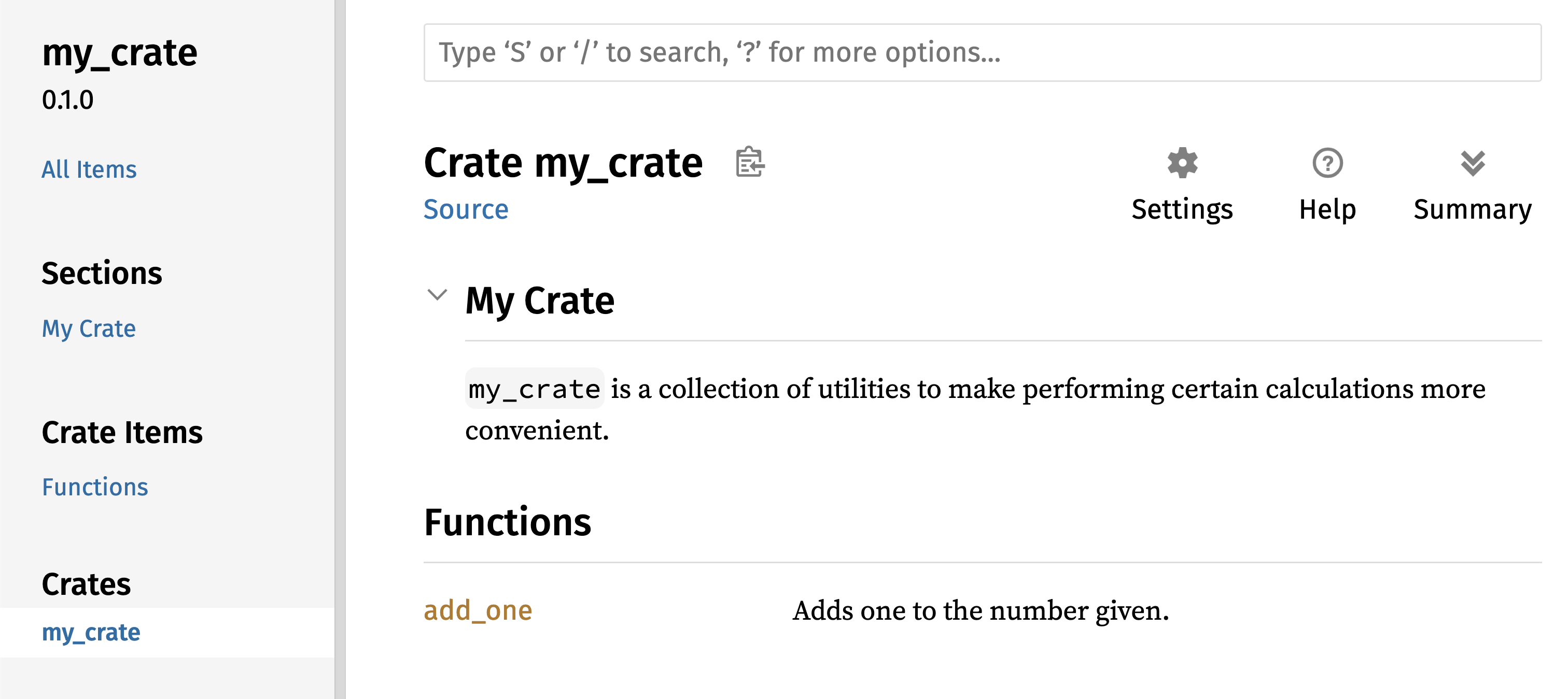 带有整个 crate 注释的渲染 HTML 文档